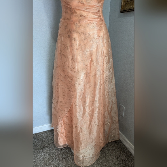 Beautiful Vintage Tangerine Gown with Gold Florals - Picture 4 of 17